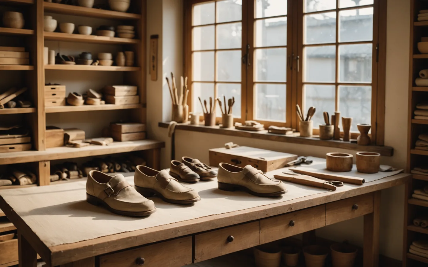 NEULO workshop with natural materials and shoe lasts, Tokyo